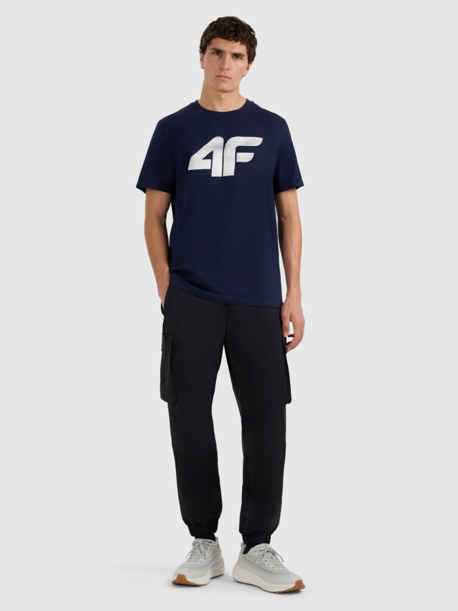 4F T-shirt regular z nadrukiem męski - granatowy M