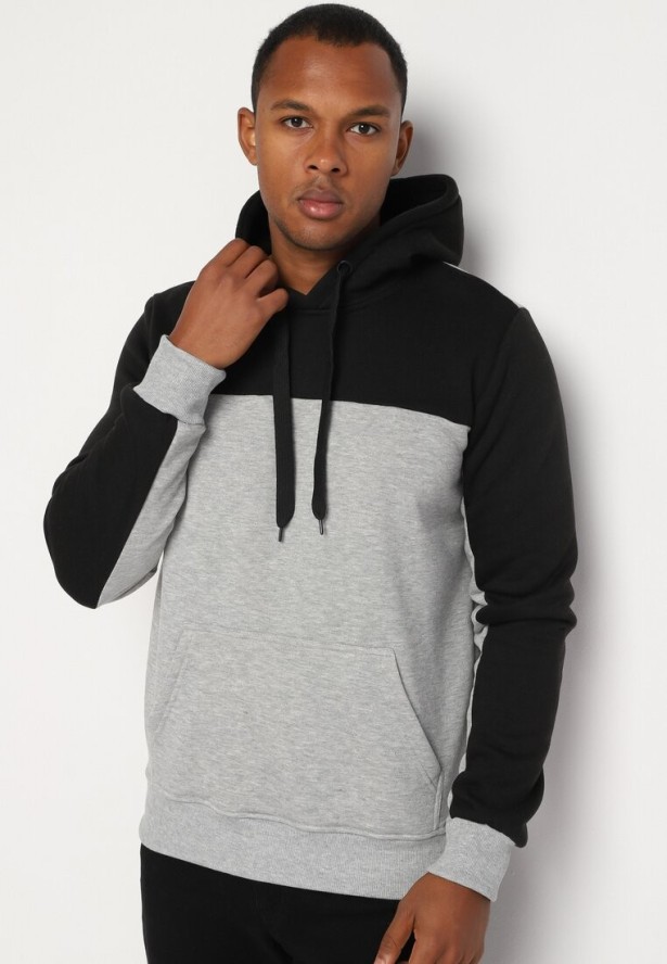 Jasnoszara Bluza z Bawełną z Kieszenią Kangurek i Kapturem Nevisara