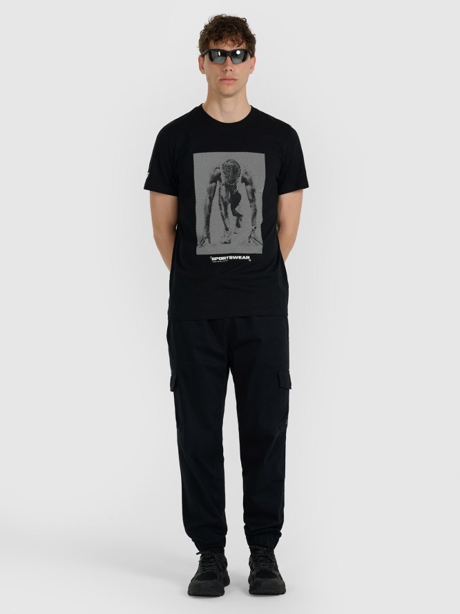 4F T-shirt regular z nadrukiem męski - czarny L