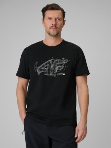 4F T-shirt regular z nadrukiem męski - czarny M