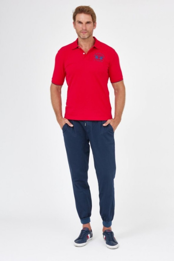 LA MARTINA Czerwona męska koszulka polo z wyszywanym logo, Rozmiar M