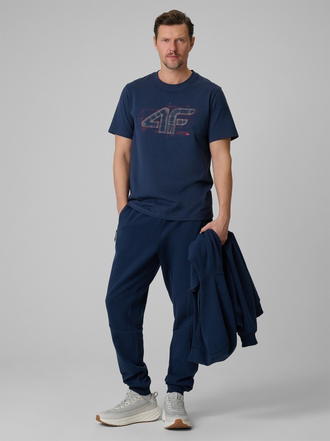 4F T-shirt regular z nadrukiem męski - granatowy S