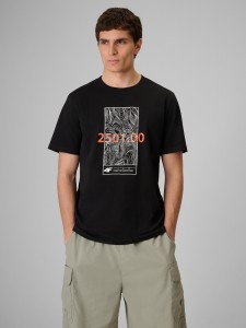 4F T-shirt regular z nadrukiem męski - czarny XXL
