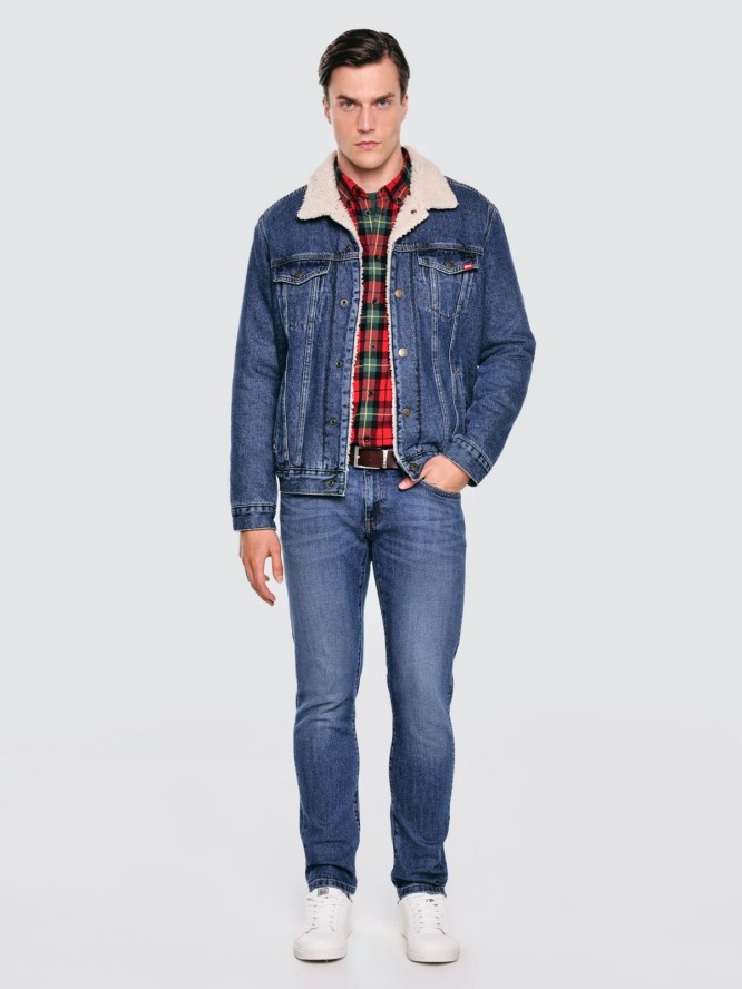 Koszula męska w kratę czerwona Sensitewo 603