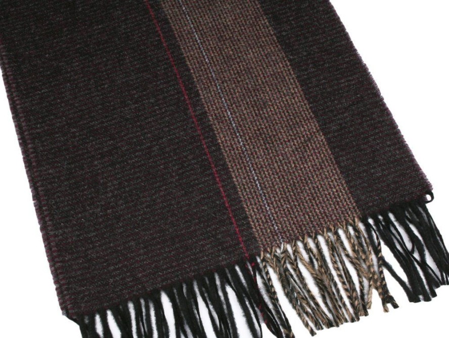 Szalik Bordowo-Beżowy w Paski z Frędzlami, Męski, Jesienno-Zimowy z Wełną -V. FRAAS