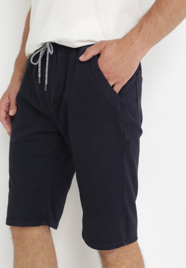 Granatowe Szorty Casual z Wiązaniem i Gumką w Pasie Nasine