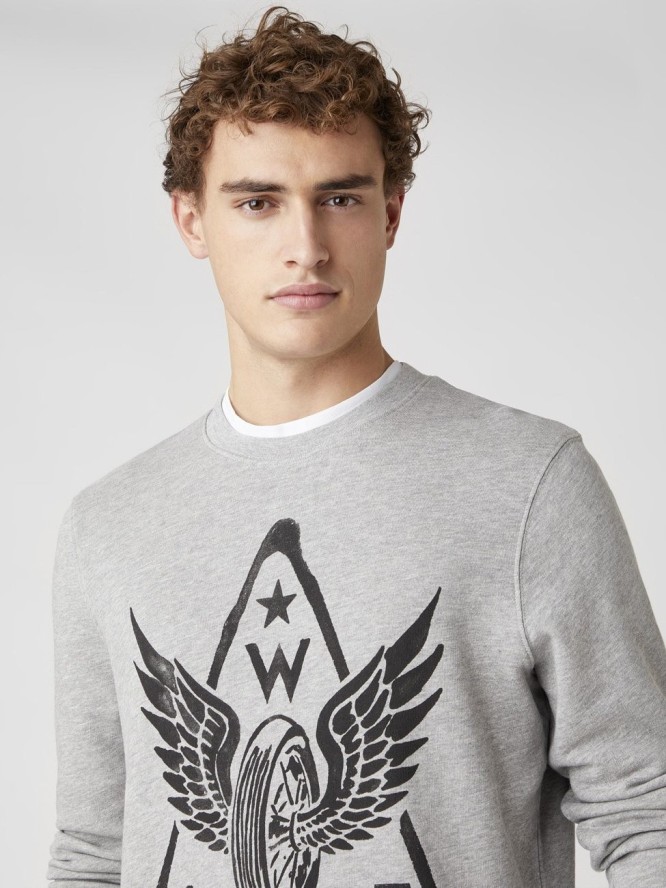 MĘSKA BLUZA WRANGLER GRAPHIC CREW MID GREY MEL W6E2HAX37 112130726