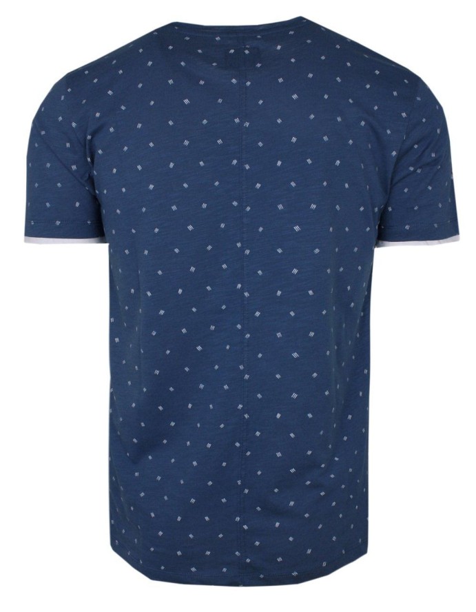 T-Shirt Granatowa z Nadrukiem Postrzępione Brzegi, Koszulka, Krótki Rękaw, U-neck