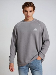 Prążkowana bluza crewneck - szary