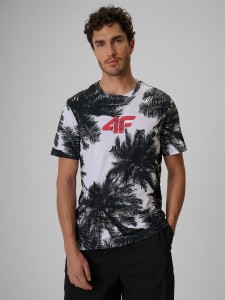 4F T-shirt regular z nadrukiem męski - czarno-biały M