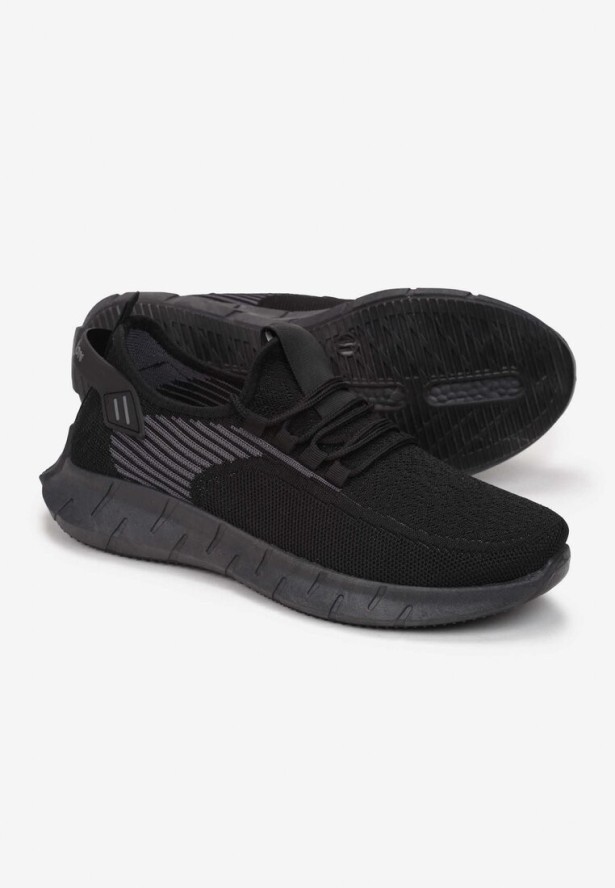 Czarno-Szare Buty Sportowe z Elastyczną Cholewką i Ozdobnym Sznurowaniem Tullans