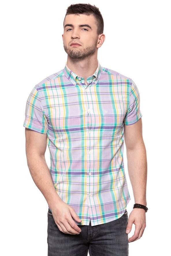 KOSZULA MĘSKA KRÓTKI RĘKAW WRANGLER SS 1PKT BUTTON-DOWN SEA PINK W5944NQWF 112129757
