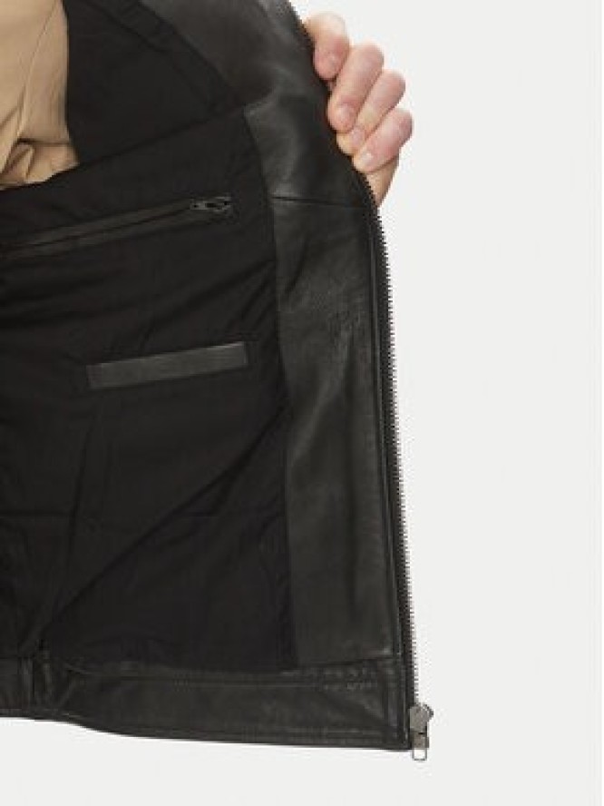 Serge Pariente Kurtka skórzana Retro Czarny Slim Fit