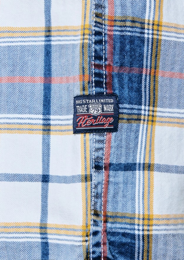 Koszula męska bawełniana w kratę niebiesko-biała Merowi 401