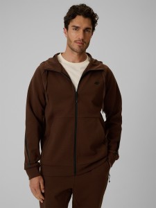 4F Bluza dresowa regular z kapturem męska - brązowa XL