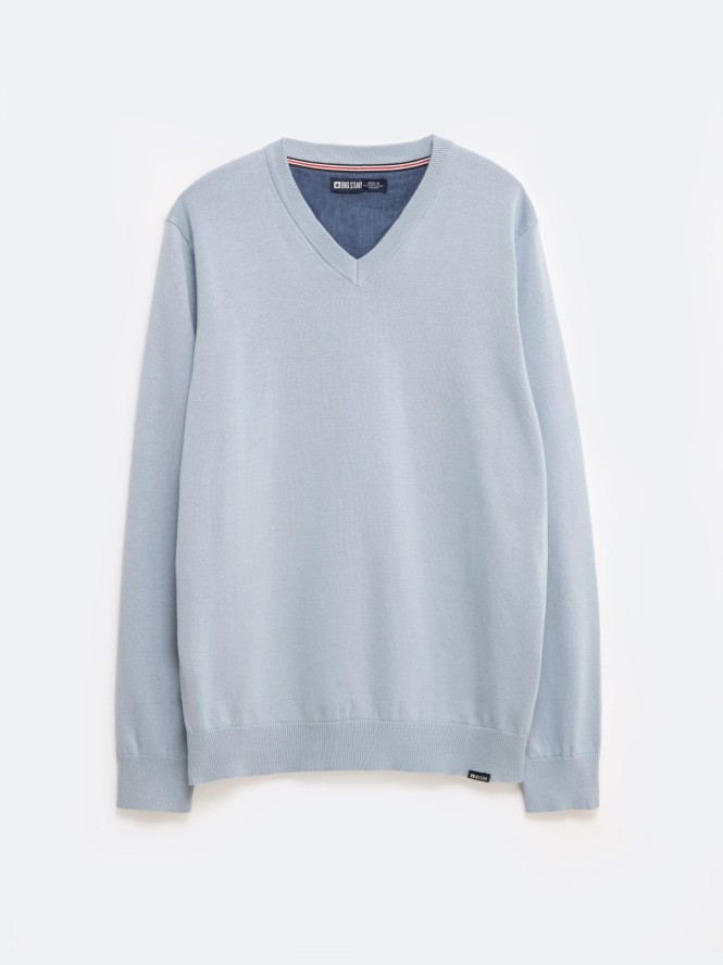 Sweter męski bawełniany z dekoltem v-neck niebieski Vassic 400