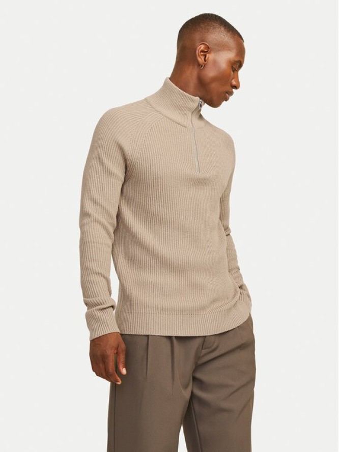 Jack & Jones Sweter Pannel 12258473 Beżowy Regular Fit