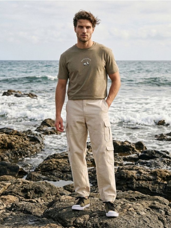 Spodnie cargo jogger - kremowy