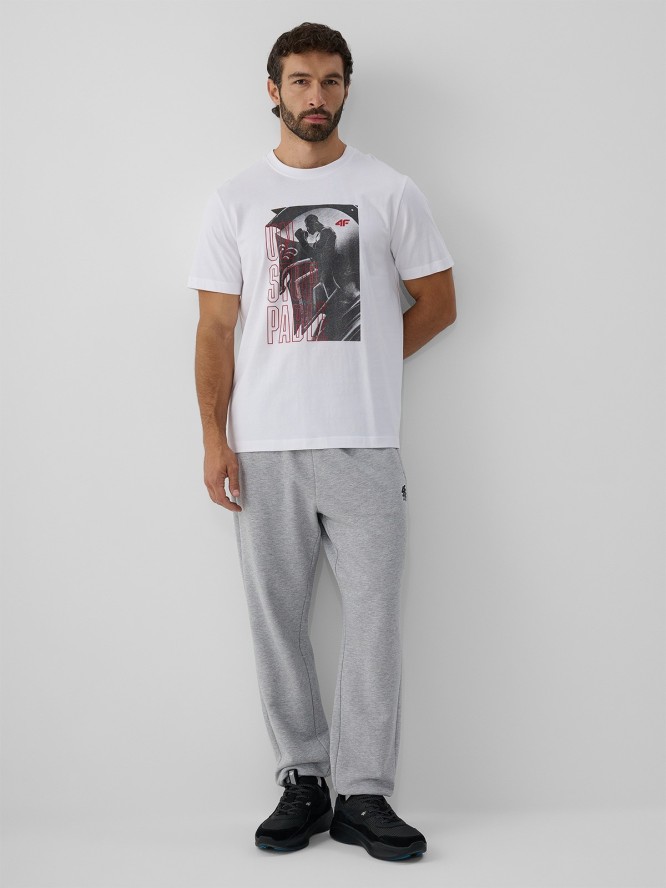4F T-shirt regular z nadrukiem męski - biały S