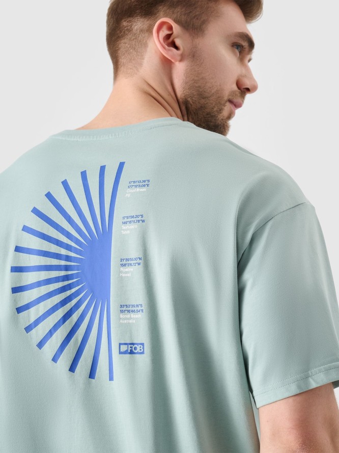 4F T-shirt oversize z nadrukiem męski - turkusowe L
