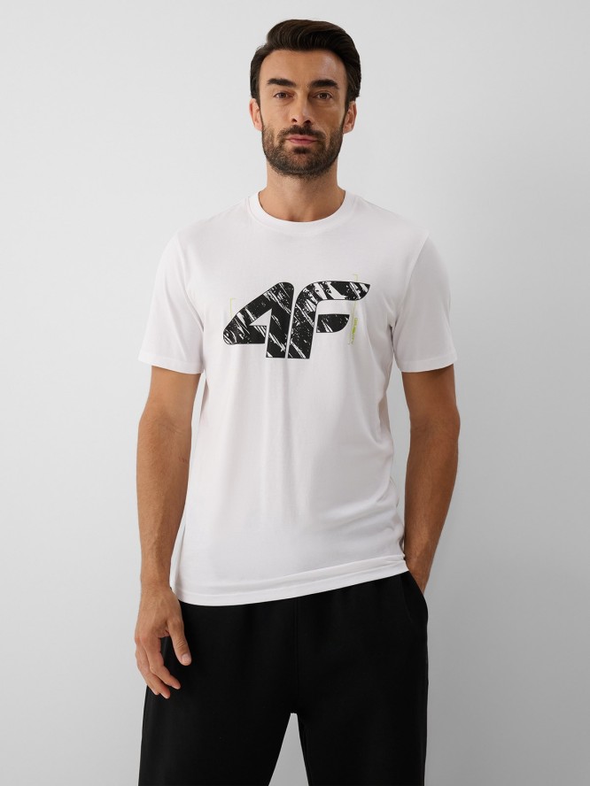 4F T-shirt regular z nadrukiem męski - biały S