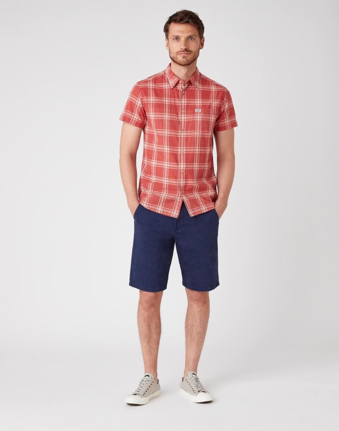 KOSZULA MĘSKA WRANGLER SS 1PKT SHIRT BARN RED W5J6OEXER 112130186