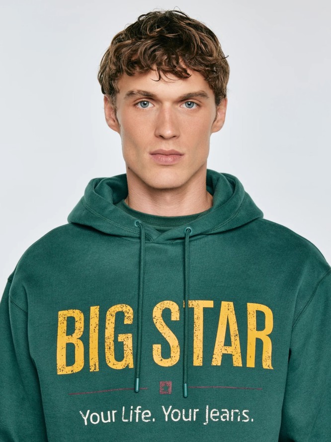 Bluza męska z kapturem z logo BIG STAR zielona Ashlyno 304