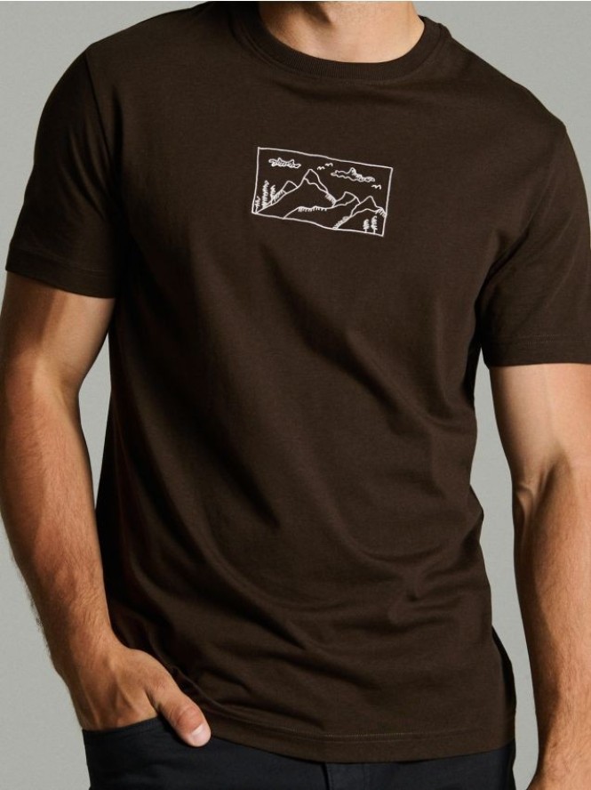 Bawełniana koszulka z haftem - brązowy