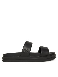 Calvin Klein Jeans Klapki Flat Molded Doublebar Sandal Lth YM0YM01226 Czarny