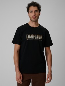 4F T-shirt regular z nadrukiem męski - czarny XL