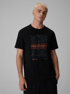 4F T-shirt regular z nadrukiem męski - czarny XL