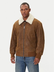 BOSS Kurtka skórzana Jonier 50547567 Beżowy Relaxed Fit