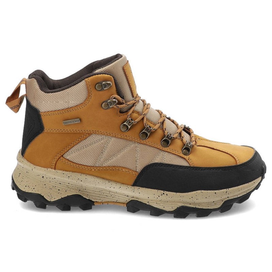 Trekkingi męskie Cross Jeans, ze skóry ekologicznej i tkaniny sznurowane z dodatkowym wzmocnieniem noska, camel, KK1R4020C