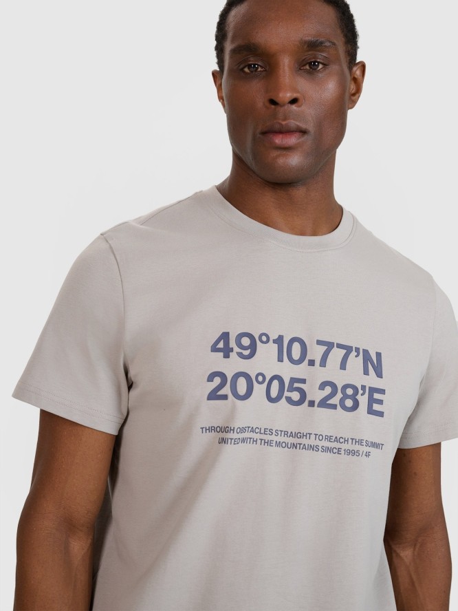 4F T-shirt regular z nadrukiem męski - szary L