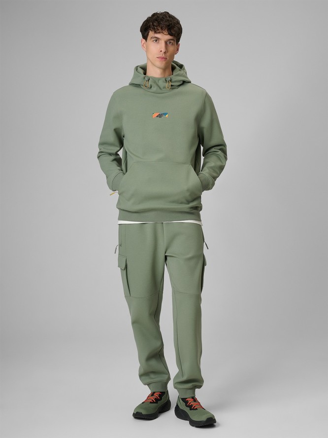 4F Bluza dresowa regular z kapturem męska - khaki XL