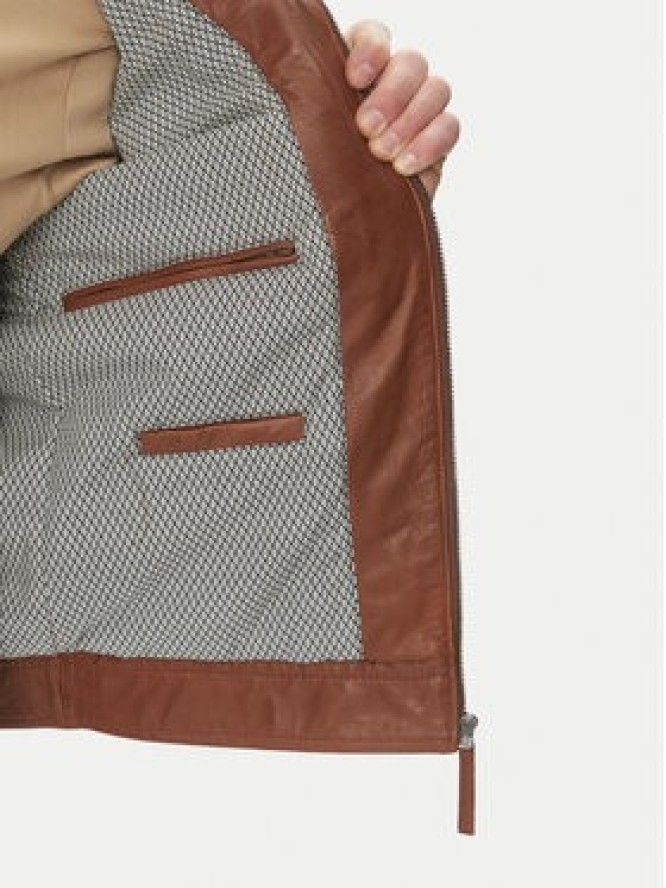 Serge Pariente Kurtka skórzana Tonic Brązowy Slim Fit