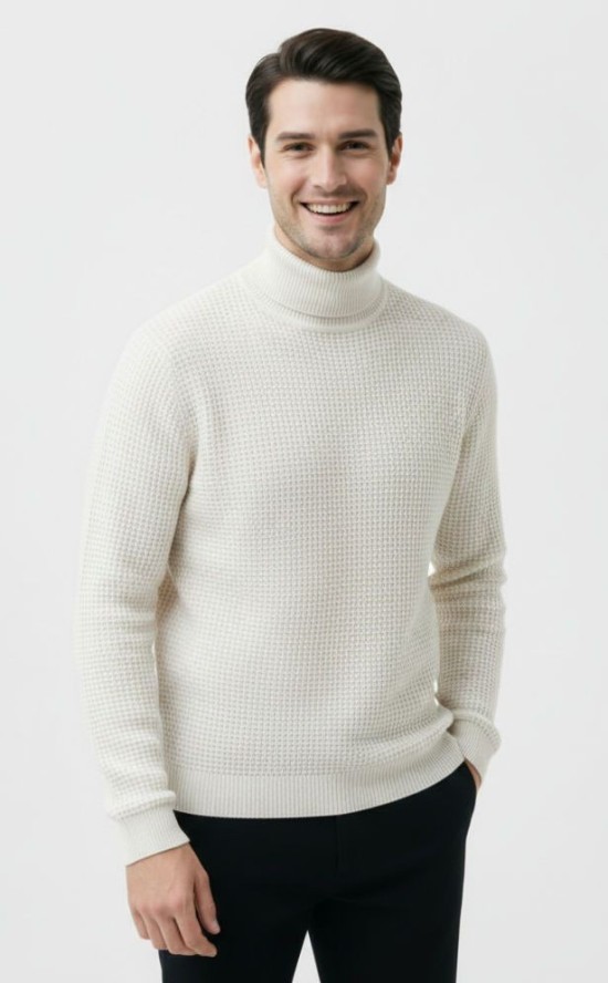 Golf Kremowy, Beżowy Dziergany, Luźny Splot, Męski, Elegancki -Brave Soul