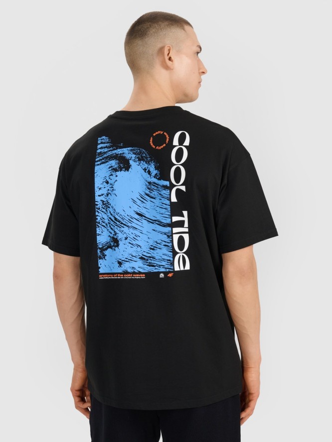 4F T-shirt oversize z nadrukiem męski - czarny S