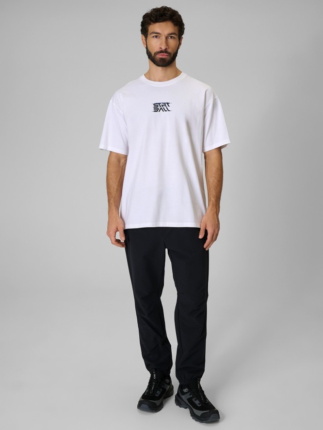 4F T-shirt loose z nadrukiem męski - biały L