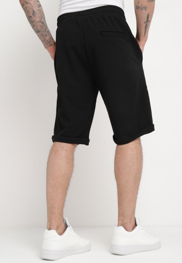 Czarne Szorty Dresowe Do Kolana z Kieszeniami na Suwaki Isadorela