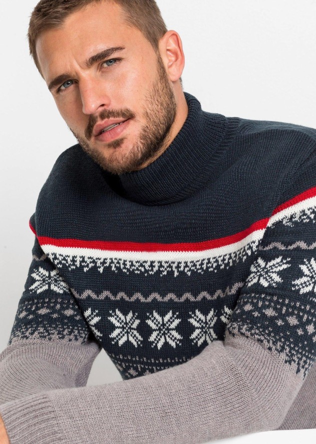 Sweter z golfem w norweski wzór
