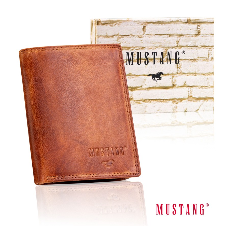 MUSTANG Denimo High Wallet Side Opening UNIWERSALNY SKÓRZANY PORTFEL POJEMNY NA KARTY RFID
