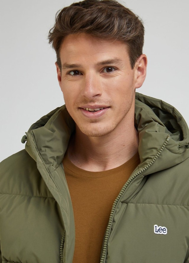 LEE PUFFER JACKET MĘSKA KURTKA ZIMOWA Z KAPTUREM CIEPŁA OLIVE GROVE L87NNYA61