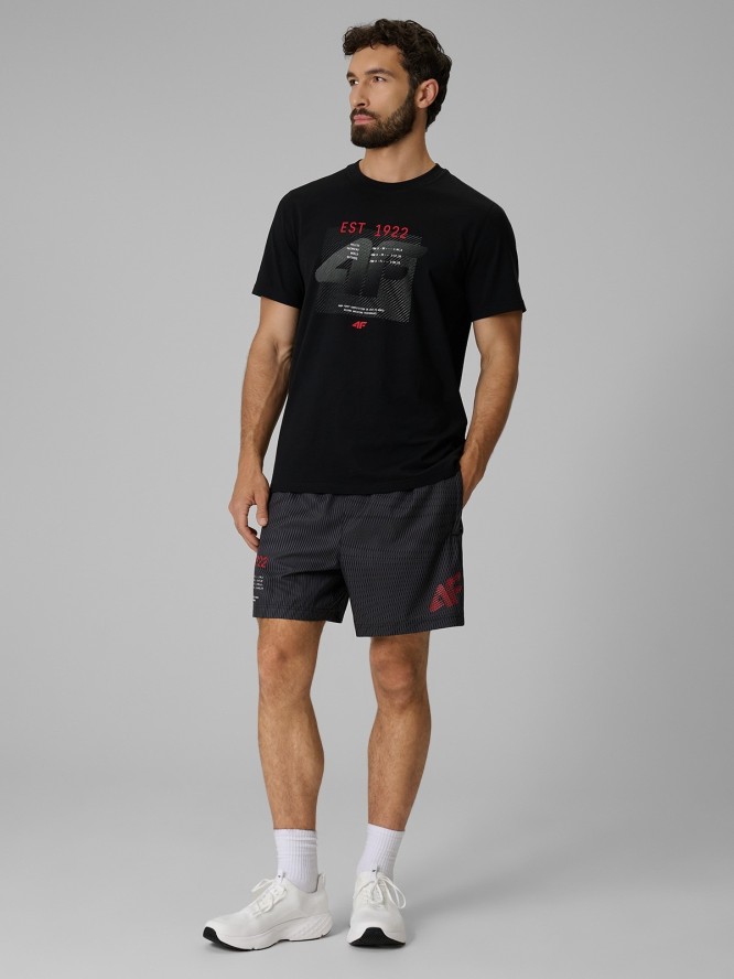 4F T-shirt regular z nadrukiem męski - czarny M
