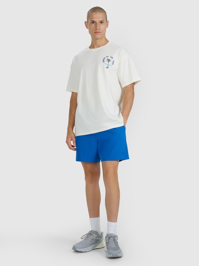 4F T-shirt oversize z nadrukiem męski - beżowy XXL