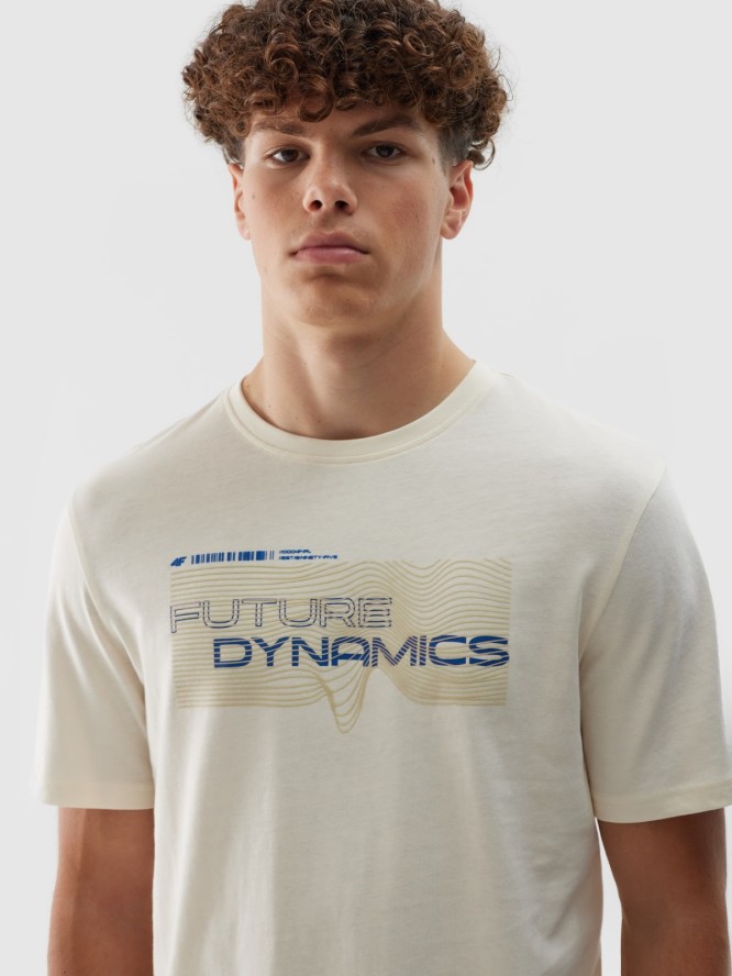 4F T-shirt regular z nadrukiem męski - biały L