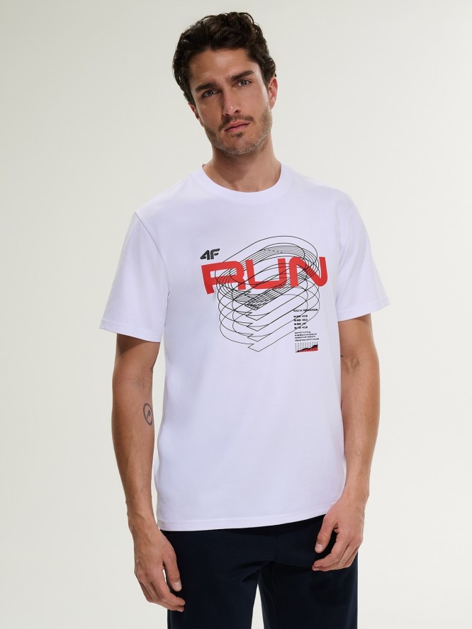 4F T-shirt regular z nadrukiem męski - biały S