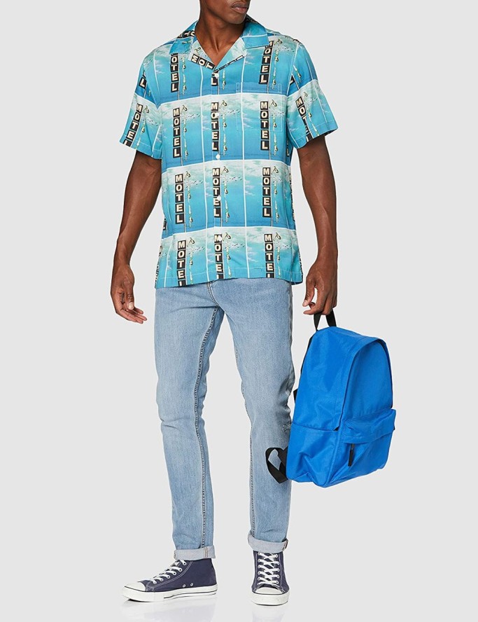 MĘSKA KOSZULA WRANGLER SS ALLOVER SHIRT BLUE W5J36HX05 112130178