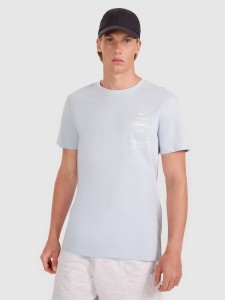 4F T-shirt regular z nadrukiem męski - niebieski L