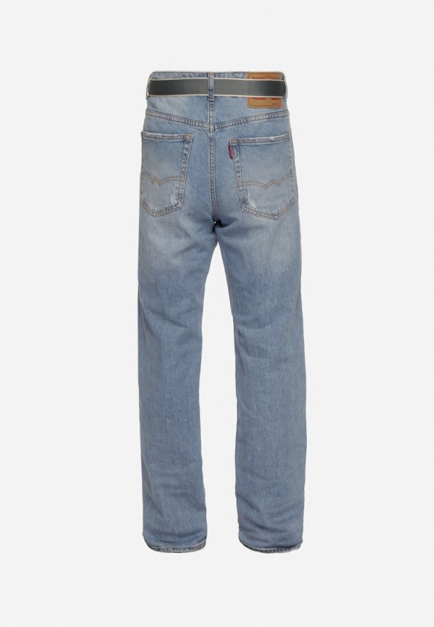 Niebieskie Jeansy Regular Bawełniane z Materiałowym Paskiem Hisperwa